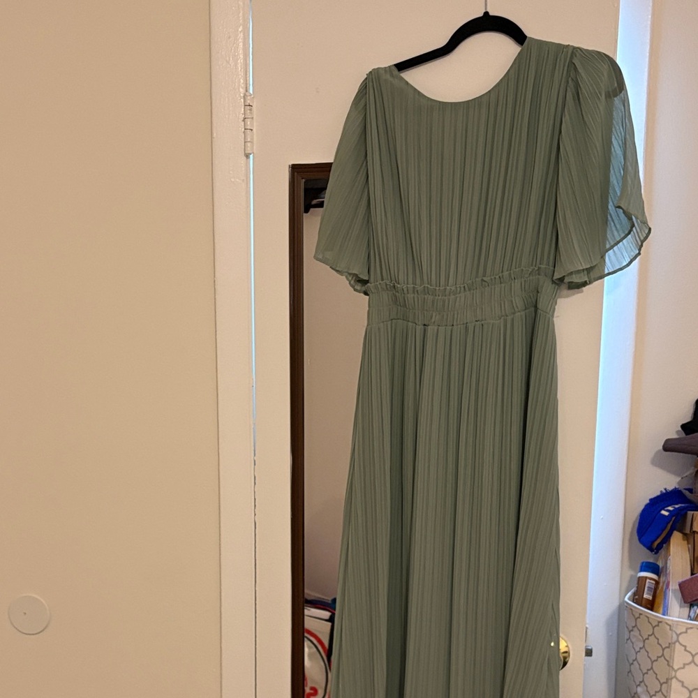 Pleated Sage Green Midi Dress